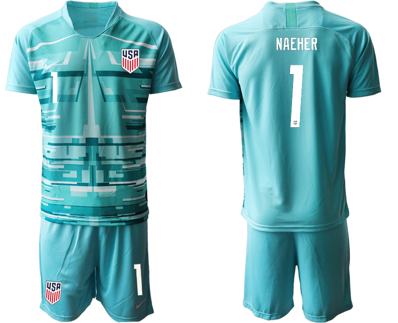 Men's USA #1 Naeher lake blue Goalkeeper Jersey