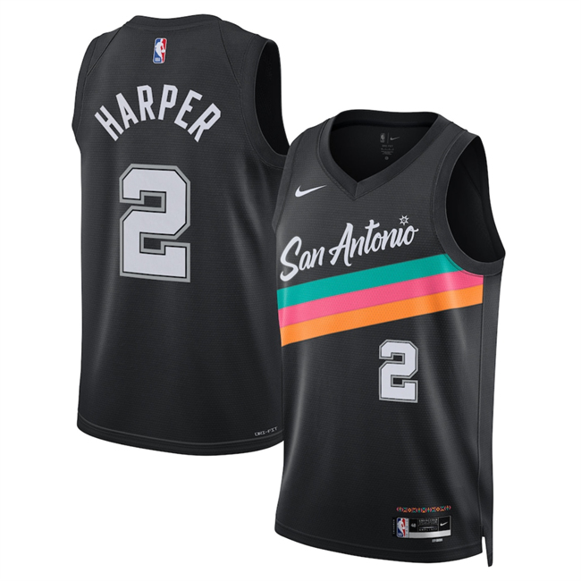 Men's San Antonio Spurs #2 Dylan Harper Black 2025 26 City Edition Stitched Basketball Jersey