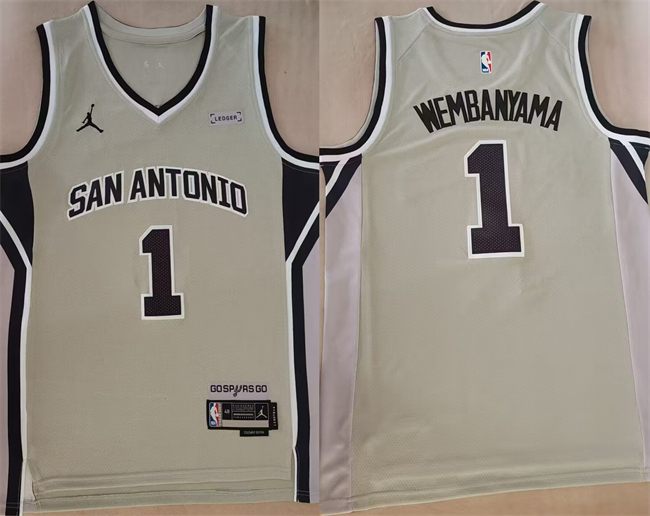Men's San Antonio Spurs #1 Victor Wembanyama Silver 2025-26 Statement Edition Stitched Basketball Jersey Men's San Antonio Spurs #1 Victor Wembanyama Silver 2025-26 Statement Edition Stitched Basketball Jersey