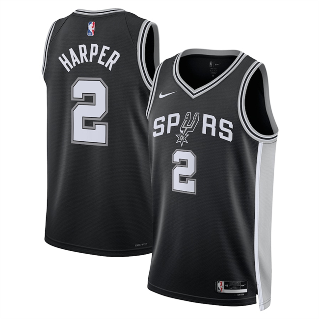 Men's San Antonio Spurs #2 Dylan Harper Black 2025 Draft Icon Edition Stitched Basketball Jersey Men's San Antonio Spurs #2 Dylan Harper Black 2025 Draft Icon Edition Stitched Basketball Jersey