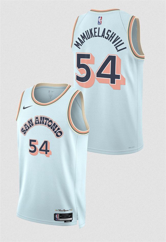 Men's San Antonio Spurs #54 Sandro Mamukelashvili Light Blue 2024 25 City Edition Stitched Basketball Jersey Men's San Antonio Spurs #54 Sandro Mamukelashvili Light Blue 2024 25 City Edition Stitched Basketball Jersey