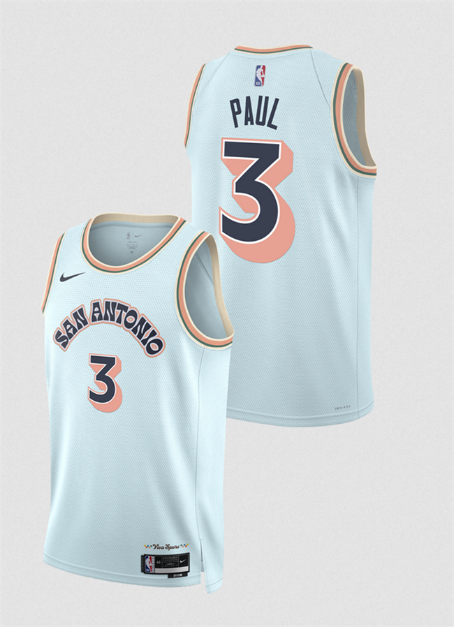 Men's San Antonio Spurs #3 Chris Paul Light Blue 2024 25 City Edition Stitched Basketball Jersey Men's San Antonio Spurs #3 Chris Paul Light Blue 2024 25 City Edition Stitched Basketball Jersey