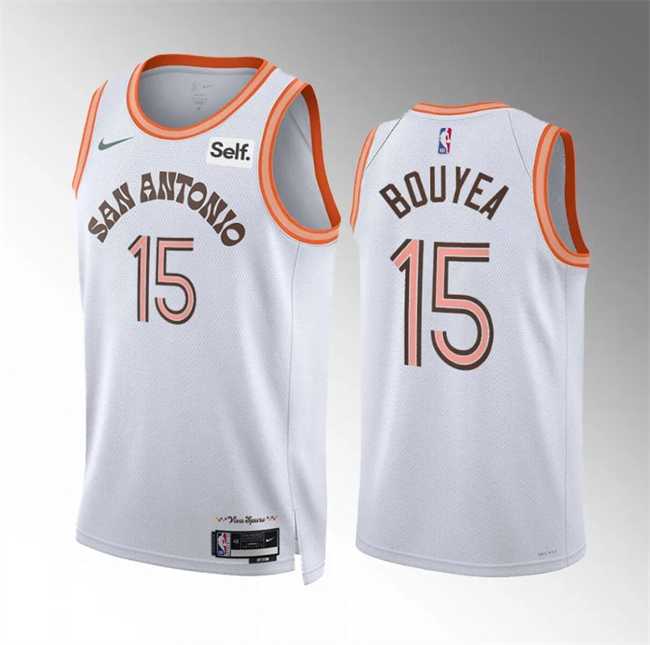 Men's San Antonio Spurs #15 Jamaree Bouyea White 2023 24 City Edition Stitched Basketball Jersey Men's San Antonio Spurs #15 Jamaree Bouyea White 2023 24 City Edition Stitched Basketball Jersey