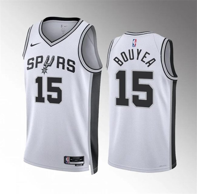 Men's San Antonio Spurs #15 Jamaree Bouyea White Association Edition Stitched Basketball Jersey Men's San Antonio Spurs #15 Jamaree Bouyea White Association Edition Stitched Basketball Jersey