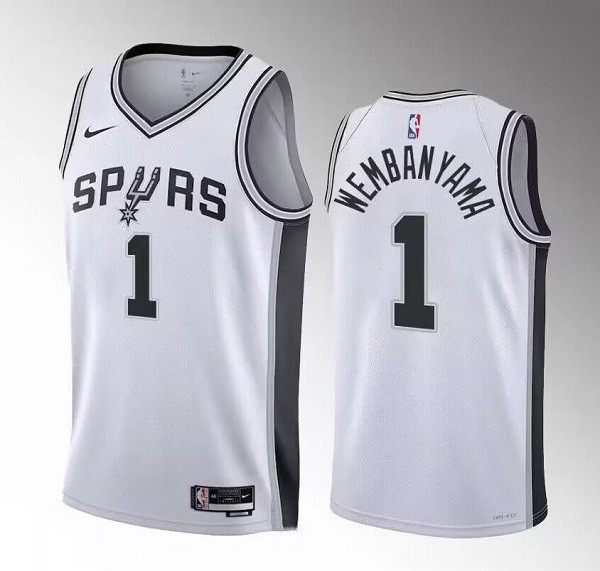 Men's San Antonio Spurs #1 Victor Wembanyama White 2022 23 Association Edition Stitched Basketball JerseyS Men's San Antonio Spurs #1 Victor Wembanyama White 2022 23 Association Edition Stitched Basketball JerseyS