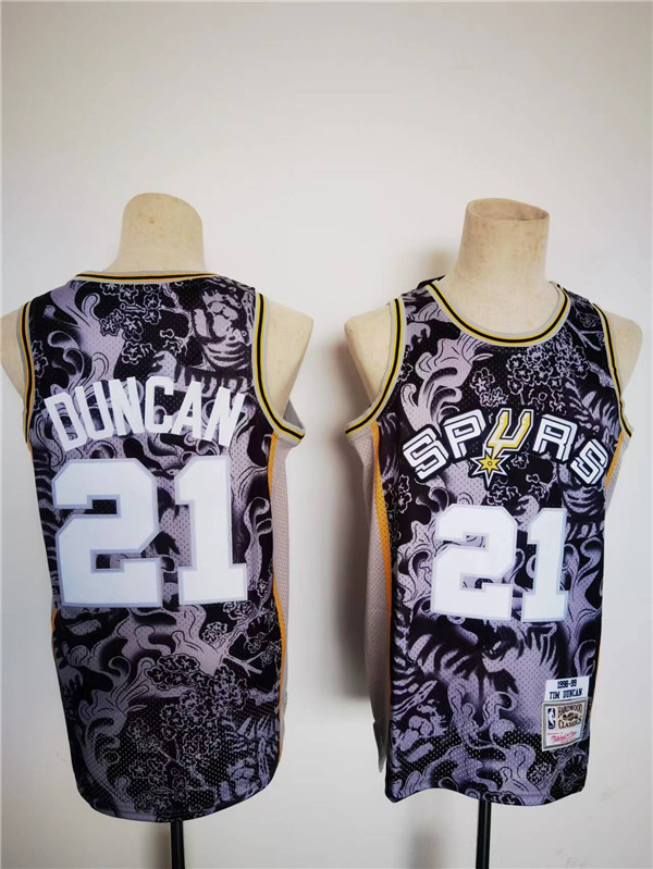 Men's San Antonio Spurs #21 Tim Duncan 1998-99 Black Lunar New Year Tiger CNY 4.0 Throwback Stitched Jersey Men's San Antonio Spurs #21 Tim Duncan 1998-99 Black Lunar New Year Tiger CNY 4.0 Throwback Stitched Jersey
