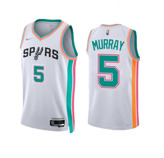 Men's San Antonio Spurs #5 Dejounte Murray 2021 22 White City Edition Stitched Jersey Men's San Antonio Spurs #5 Dejounte Murray 2021 22 White City Edition Stitched Jersey
