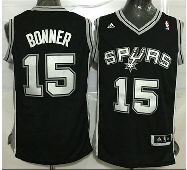Spurs #15 Matt Bonner Black New Road Stitched NBA Jersey