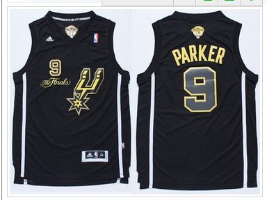 San Antonio Spurs #9 Tony Parker Black(Gold No.) Champions Stitched NBA Jersey