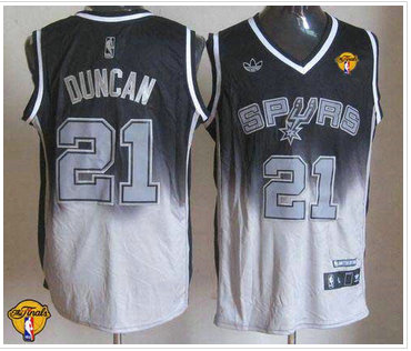 San Antonio Spurs #21 Tim Duncan Black-Grey Fadeaway Fashion Finals Patch Stitched NBA Jersey