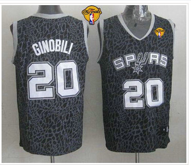 San Antonio Spurs #20 Manu Ginobili Black Crazy Light Finals Patch Stitched NBA Jersey