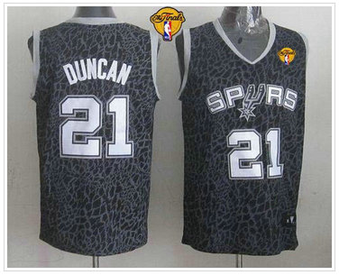 San Antonio Spurs #21 Tim Duncan Black Crazy Light Finals Patch Stitched NBA Jersey