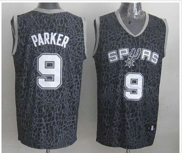 San Antonio Spurs #9 Tony Parker Black Crazy Light NBA Jersey