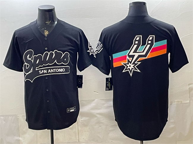 Men's San Antonio Spurs Team Big Logo Black Stitched Baseball Jerseys