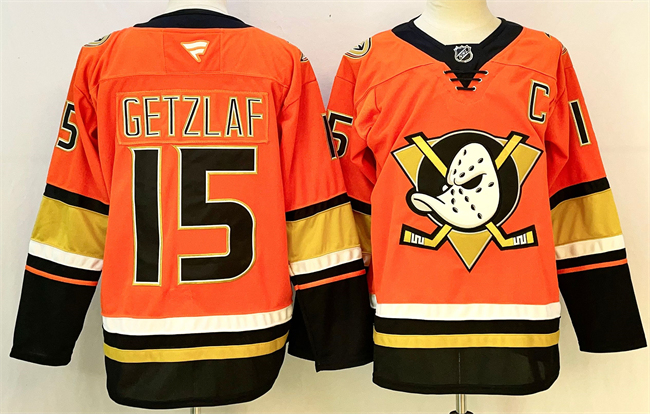 Men's Anaheim Ducks #15 Ryan Getzlaf Orange Black 2024-25 With C Patch Stitched Jersey