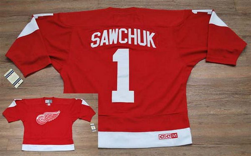 Red Wings #1 Terry Sawchuk Embroidered Red CCM Throwback