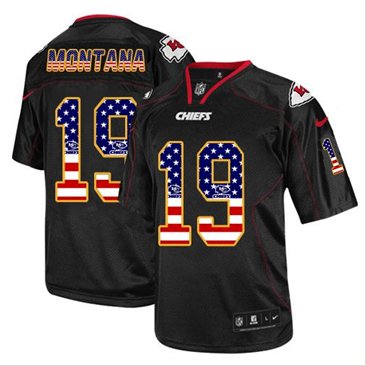 NEW Kansas City Chiefs #19 Joe Montana Black NFL Elite USA Flag Fashion Jersey