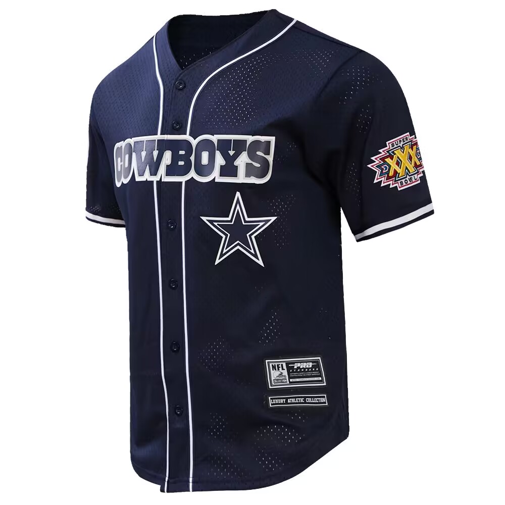 Custom MEN'S NFL DALLAS COWBOYS LOGO CLASSIC MESH BUTTON UP SHIRT Navy