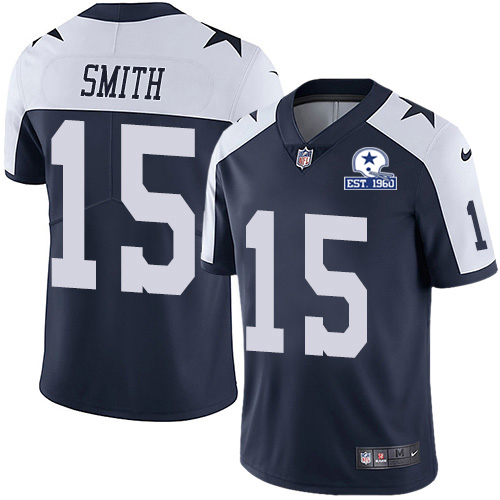 Nike Cowboys #15 Devin Smith Navy Blue Thanksgiving Men's Stitched With Established In 1960 Patch NFL Vapor Untouchable Limited Throwback Jersey Nike Cowboys #15 Devin Smith Navy Blue Thanksgiving Men's Stitched With Established In 1960 Patch NFL Vapor Untouchable Limited Throwback Jersey