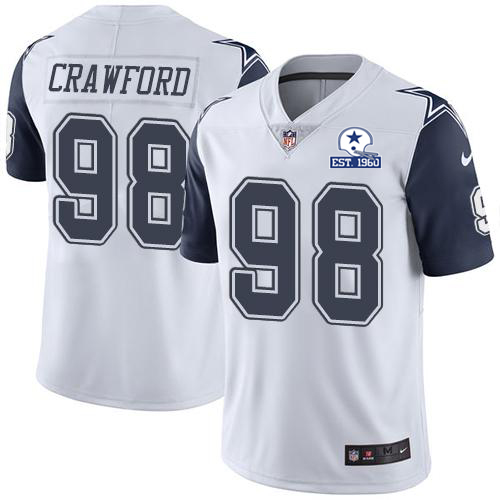 Nike Cowboys #98 Tyrone Crawford White Men's Stitched With Established In 1960 Patch NFL Limited Rush Jersey Nike Cowboys #98 Tyrone Crawford White Men's Stitched With Established In 1960 Patch NFL Limited Rush Jersey