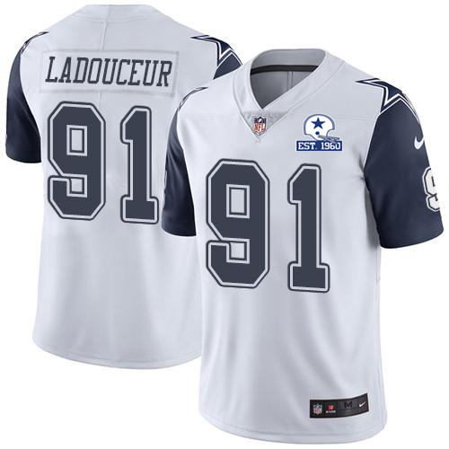 Nike Cowboys #91 L.P. Ladouceur White Men's Stitched With Established In 1960 Patch NFL Limited Rush Jersey Nike Cowboys #91 L.P. Ladouceur White Men's Stitched With Established In 1960 Patch NFL Limited Rush Jersey