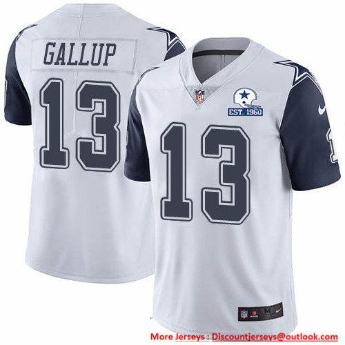 Nike Cowboys #13 Michael Gallup White Men's Stitched With Established In 1960 Patch NFL Limited Rush Jersey