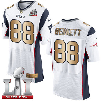 Nike Patriots #88 Martellus Bennett White Super Bowl LI 51 Men's Stitched NFL New Elite Gold Jersey