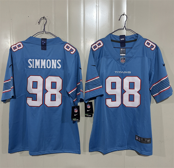 Men's Tennessee Titans #98 Jeffery Simmons Light Blue 2026 Vapor Limited Stitched Football Jersey