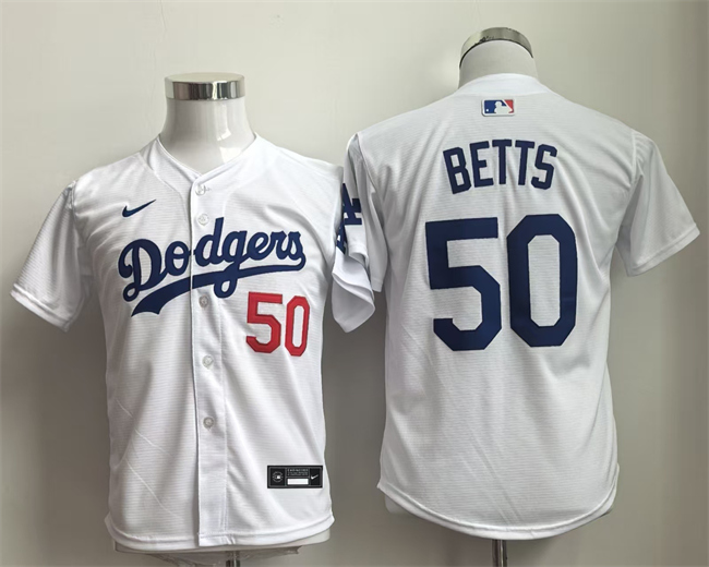 Youth Los Angeles Dodgers #50 Mookie Betts White Limited Stitched Baseball Jersey