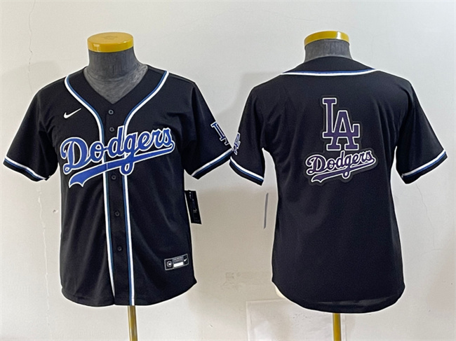 Youth Los Angeles Dodgers Team Big Logo Black Stitched Baseball Jersey 5