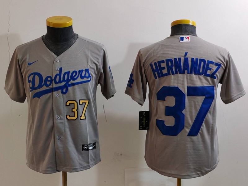 Youth Los Angeles Dodgers #37 Teoscar Hernández Grey Stitched Baseball Jersey 9 Youth Los Angeles Dodgers #37 Teoscar Hernández Grey Stitched Baseball Jersey 9