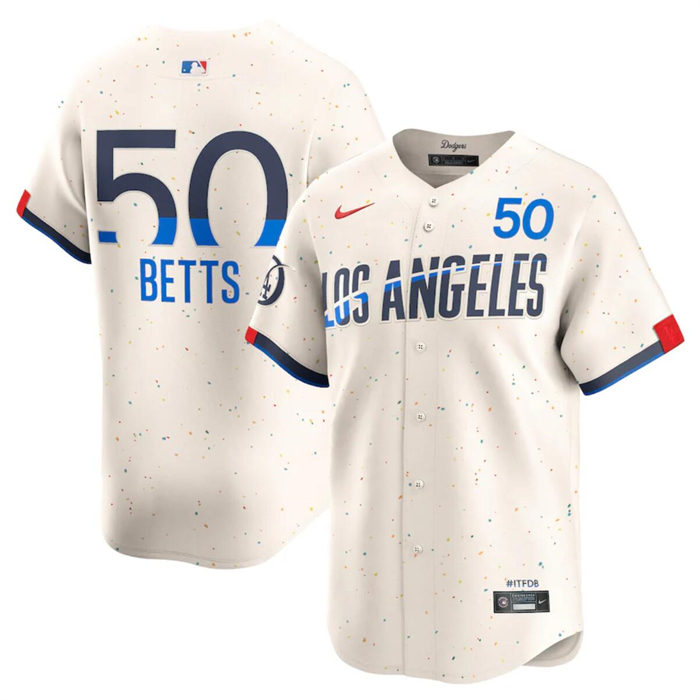 Youth Los Angeles Dodgers #50 Mookie Betts Cream 2024 City Connect Limited Stitched Baseball Jersey Youth Los Angeles Dodgers #50 Mookie Betts Cream 2024 City Connect Limited Stitched Baseball Jersey