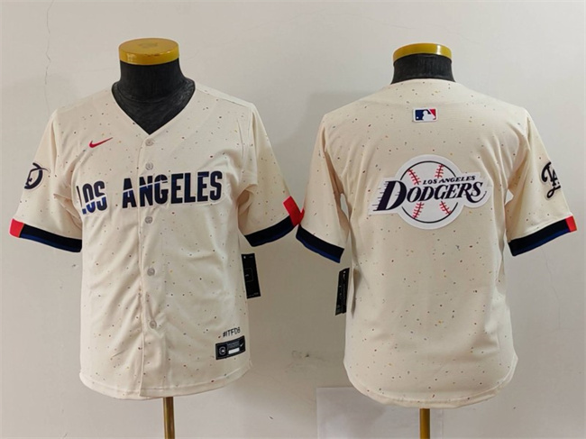 Youth Los Angeles Dodgers Team Big Logo Cream 2024 City Connect Limited Stitched Baseball Jersey 3 Youth Los Angeles Dodgers Team Big Logo Cream 2024 City Connect Limited Stitched Baseball Jersey 3