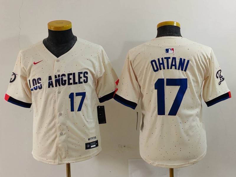 Youth Los Angeles Dodgers #17 Shohei Ohtani Cream Stitched Baseball Jersey 6 Youth Los Angeles Dodgers #17 Shohei Ohtani Cream Stitched Baseball Jersey 6