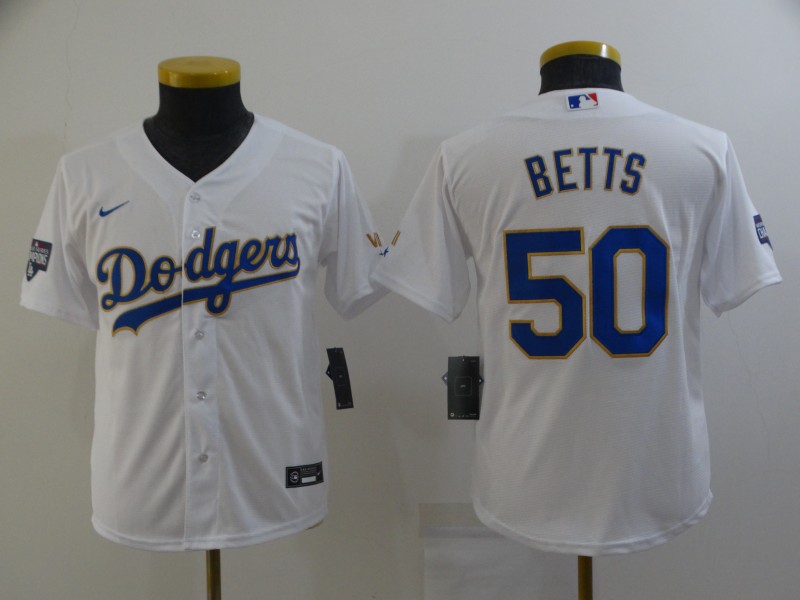 Youth Los Angeles Dodgers #50 Mookie Betts Nike White Gold 2021 Gold Program Player Jerseys Youth Los Angeles Dodgers #50 Mookie Betts Nike White Gold 2021 Gold Program Player Jerseys