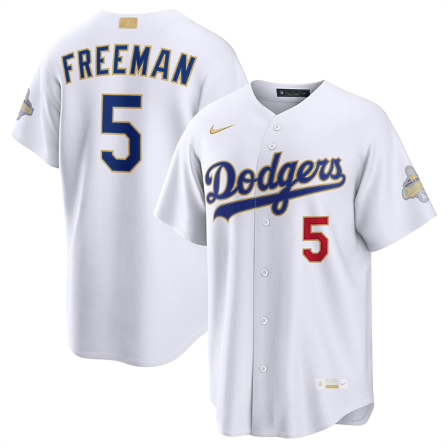 Youth Los Angeles Dodgers #5 Freddie Freeman White 2026 Gold Collection Stadium Stitched Baseball Jersey Youth Los Angeles Dodgers #5 Freddie Freeman White 2026 Gold Collection Stadium Stitched Baseball Jersey