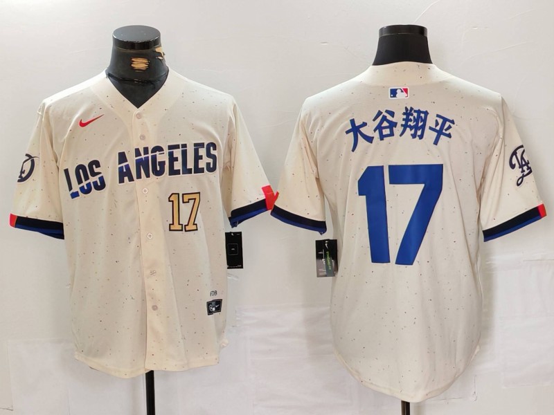 Men's Los Angeles Dodgers #17 大谷翔平 Cream Stitched Baseball Jersey 2