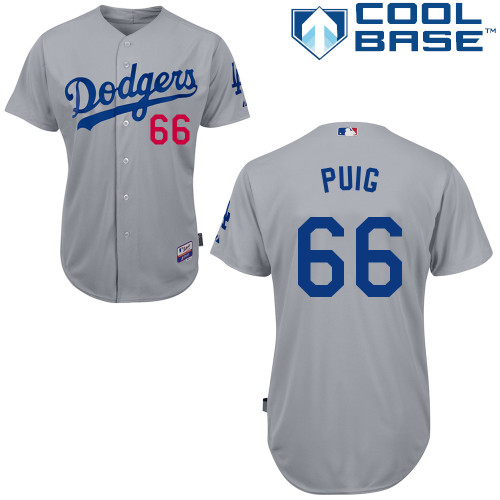 Los Angeles Dodgers#66 Puig Majestic Authentic Grey Jersey