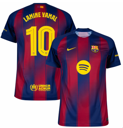 Men's Barcelona #10 Lamine Yamal Navy Red 2025 26 Home Soccer Jersey