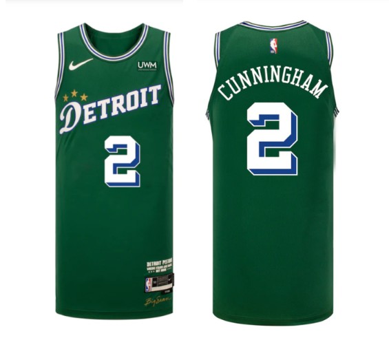 Men's Detroit Pistons #2 Cade Cunningham Green 2022-23 City Edition Stitched Basketball Jersey Men's Detroit Pistons #2 Cade Cunningham Green 2022-23 City Edition Stitched Basketball Jersey