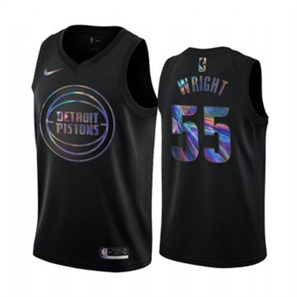 Nike Pistons #55 Delon Wright Men's Iridescent Holographic Collection NBA Jersey - Black Nike Pistons #55 Delon Wright Men's Iridescent Holographic Collection NBA Jersey - Black