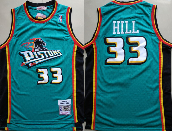 Pistons #33 Grant Hill Teal 1998-99 Hardwood Classics Jersey Pistons #33 Grant Hill Teal 1998-99 Hardwood Classics Jersey
