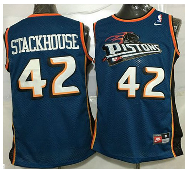 Pistons #42 Jerry Stackhouse Blue Throwback Stitched NBA Jersey