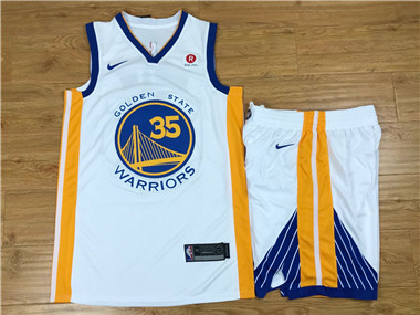 Nike Warriors #35 Kevin Durant White Swingman Jersey(With Shorts)
