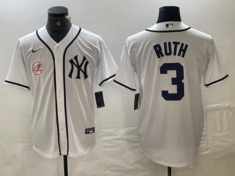Men's New York Yankees #3 Babe Ruth White Cool Base Stitched Baseball Jersey 5 Men's New York Yankees #3 Babe Ruth White Cool Base Stitched Baseball Jersey 5