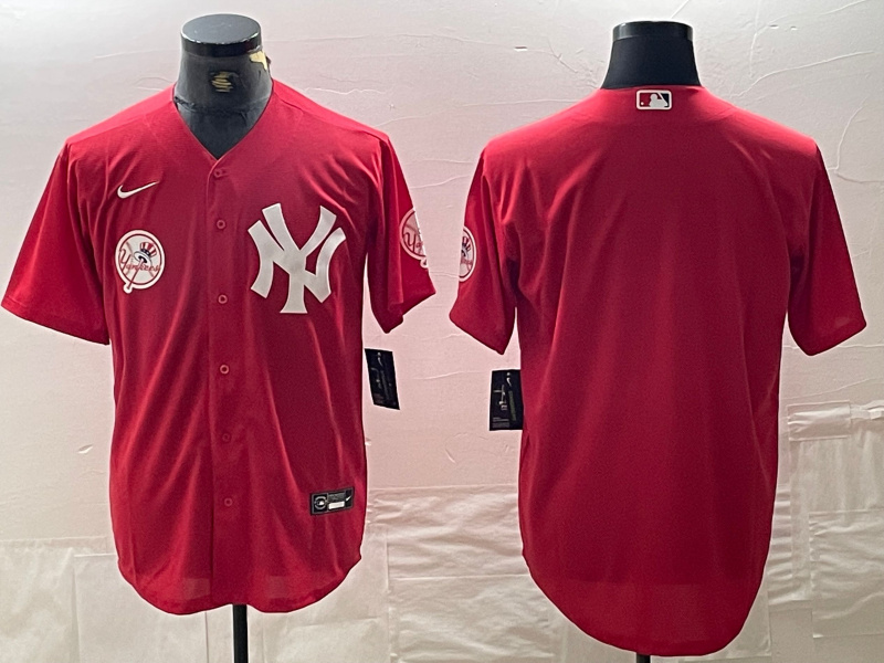 Men's New York Yankees Big Logo Red Cool Base Stitched Baseball Jersey 20 Men's New York Yankees Big Logo Red Cool Base Stitched Baseball Jersey 20