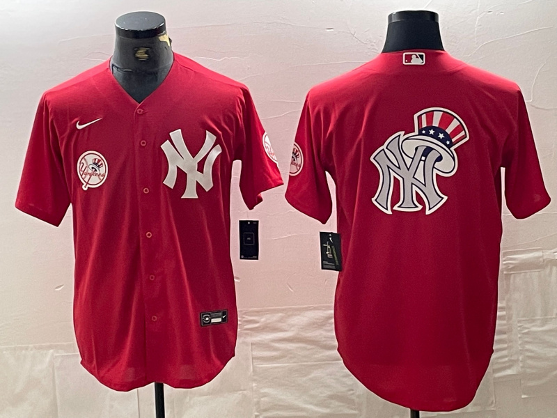 Men's New York Yankees Big Logo Red Cool Base Stitched Baseball Jersey 6 Men's New York Yankees Big Logo Red Cool Base Stitched Baseball Jersey 6