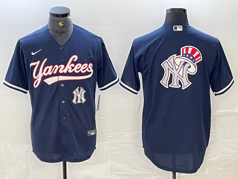Men's New York Yankees Big LOGO Navy Cool Base Stitched Baseball Jersey Men's New York Yankees Big LOGO Navy Cool Base Stitched Baseball Jersey