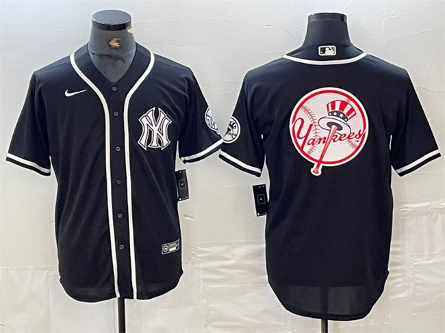 Men's New York Yankees Black Team Big Logo Cool Base Stitched Baseball Jersey 1 Men's New York Yankees Black Team Big Logo Cool Base Stitched Baseball Jersey 1