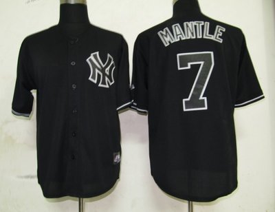 MLB New York Yankees 7 Mantle Black Fashion Jerseys